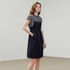 Chuyu Damen Freizeit Acetat Mischung Kurzarm Denim Midi Kleid