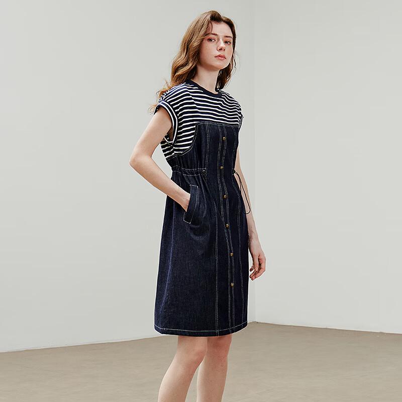 Chuyu Damen Freizeit Acetat Mischung Kurzarm Denim Midi Kleid