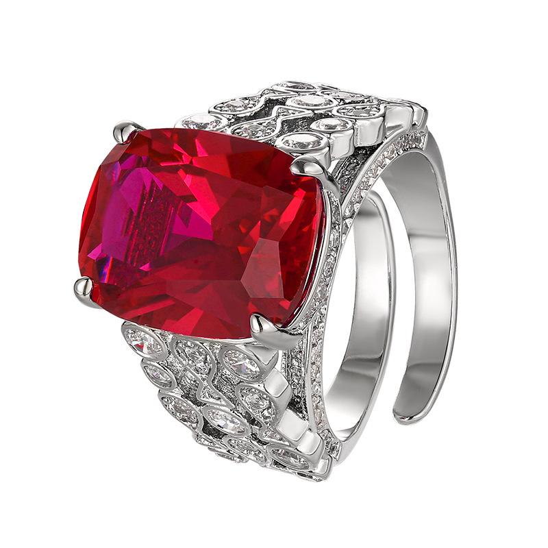 Jewelry Copper Bottom Gold-Plated Simulation Red Corundum Blue Spinel Cut Premium Ring Women 12 * 16