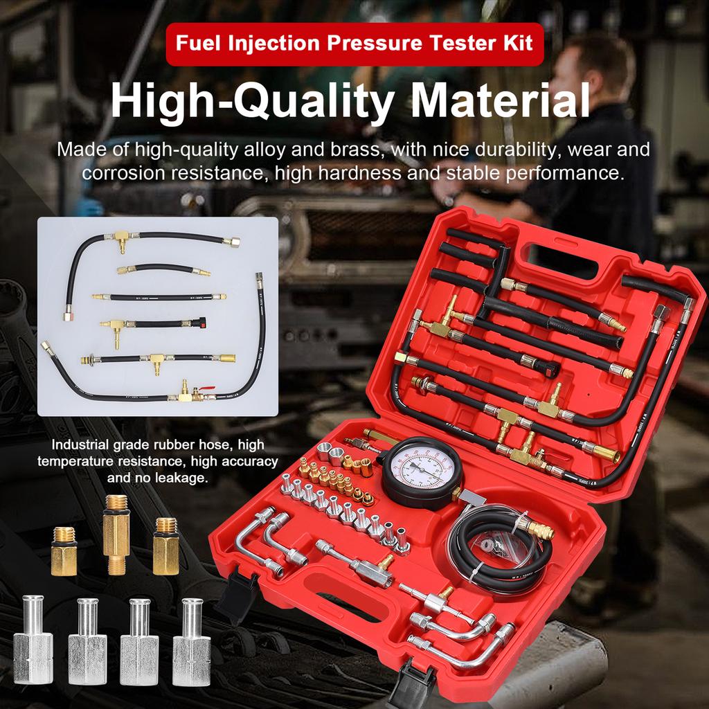 Fuel Injection Pressure Tester Kit TU443 0-140PSI 0-10Bar Automotive Fuel Pressure Gauge Complete Kit