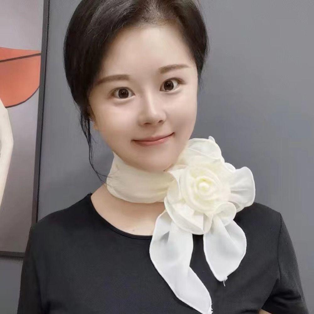 Versatile Chiffon Scarf Flower Neckerchief Sweet Floral Scarf Shawl  Women