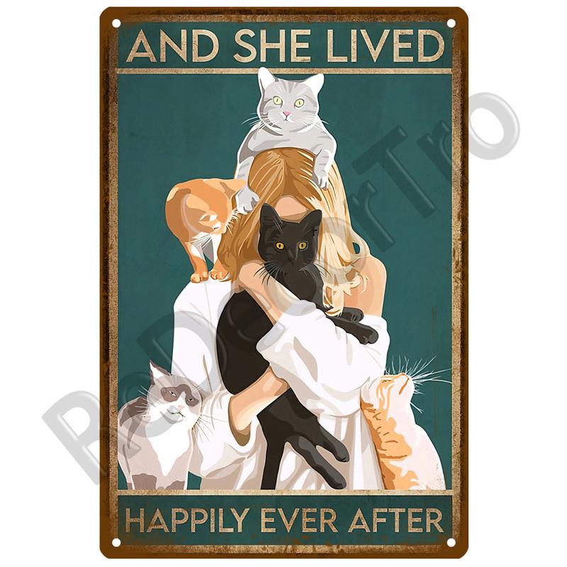Retro Black Cat Metal Vintage Poster Funny Dog Wall Art Pet Sign Cafe Mural Plaque Metal Sign Tin Sign Plate Bathroom Home Decor
