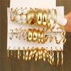 Boho Big Circle Hoop Earring Set for Women, Gold Color Bohemia Vintage Pearl Earring, Heart Zircon Ear Studs Jewelry Gifts