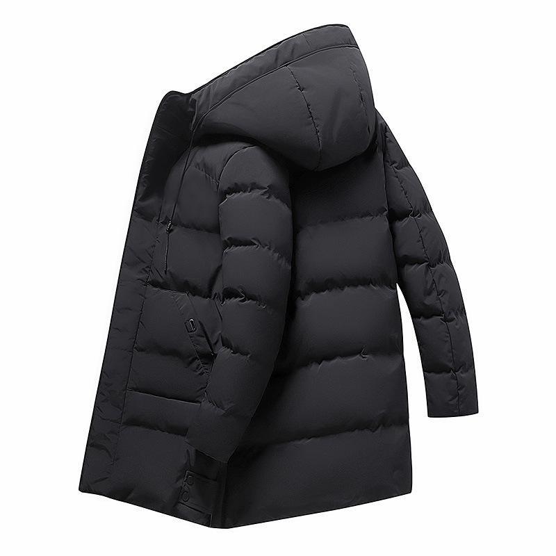 Winter New Thickened Warm Hooded Mid-Length Versatile Over-the-Knee High-End Fashion Versatile Cotton Jacket for Men
