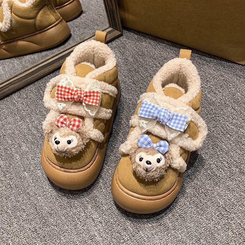 Cute cartoon thick-soled heightening fluffy shoes 2025 autumn and winter new non-slip, wear-resistant, piled warm soft-soled cotton shoes for women
