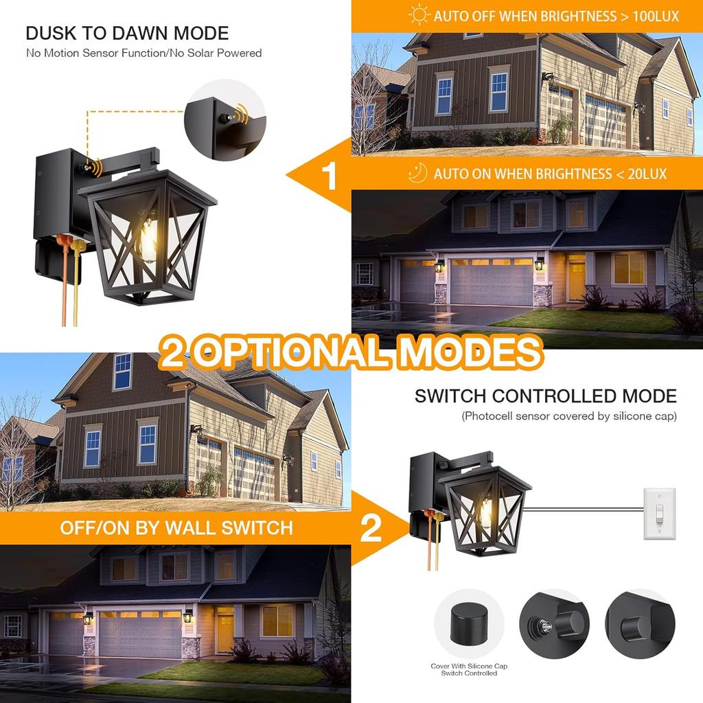 Dusk to Dawn Outdoor Lights with Built-in Sockets, Waterproof and Rustproof Aluminum Outdoor Lights with GFCI Sockets