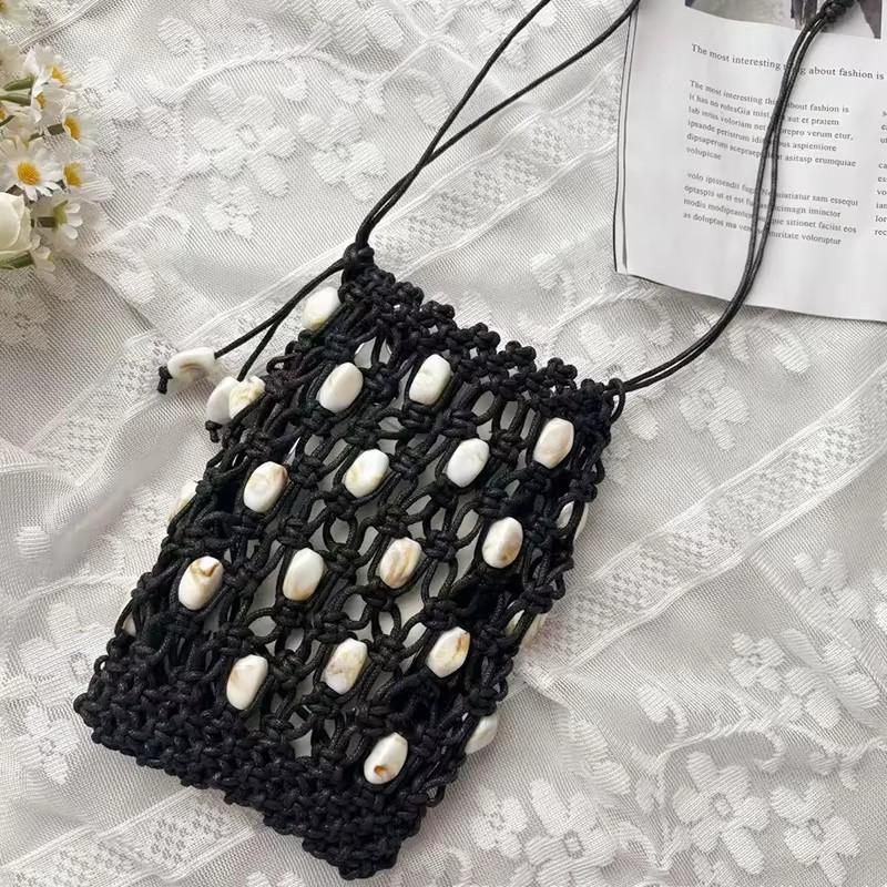 Yogodlns Modna torebka na telefon crossbody z wycięciami Ręcznie robiona Wszechstronna torebka z koralikami Codzienna Lekka torba na ramię dla kobiet