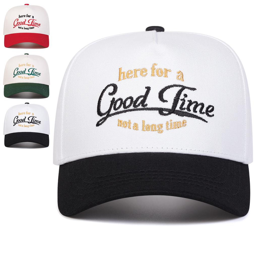 Unisex GOOD TIME Letter Embroidery Baseball Caps Adjustable Casual Hats Spring and Autumn Outdoor Sunscreen Hat