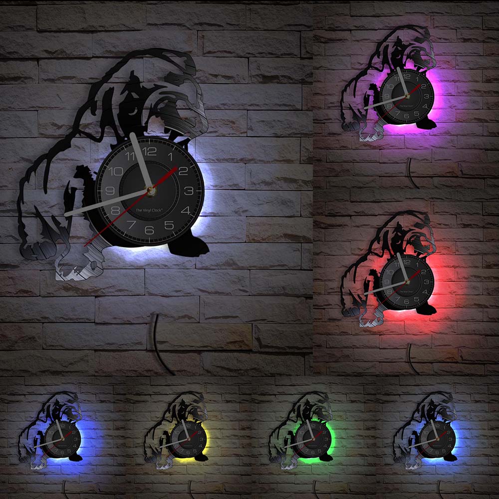 English Bulldog Wall Clock British Dog Breeds Vinyl Record Wall Clock Love My Bulldog Puppy Pug Pet Shop Wall Decor Clock Gift