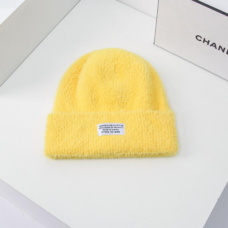 Hat Women's New Imitation Mink Autumn and Winter All-match Patch Wool Hat Knitted Hat Warm Pullover Ear Protection Cold Hat