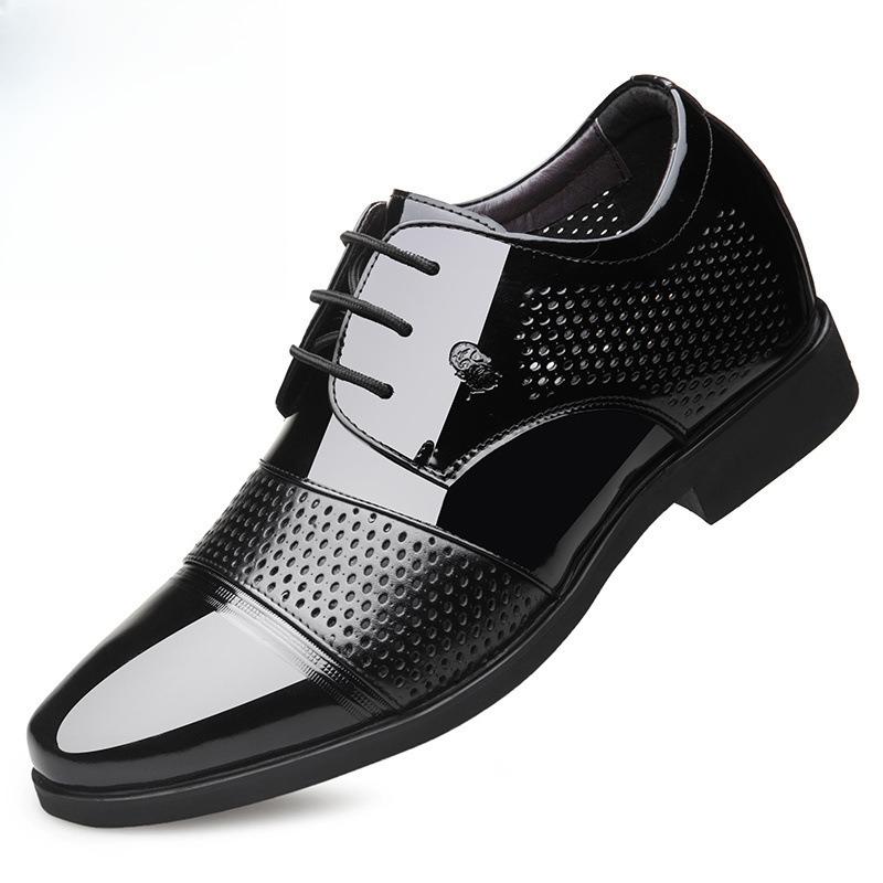 Men's Hollowed Out Inner Height Increase of 6CM Men's Shoes Business Formal Wear Breathable Wedding Groom's Leather Shoes