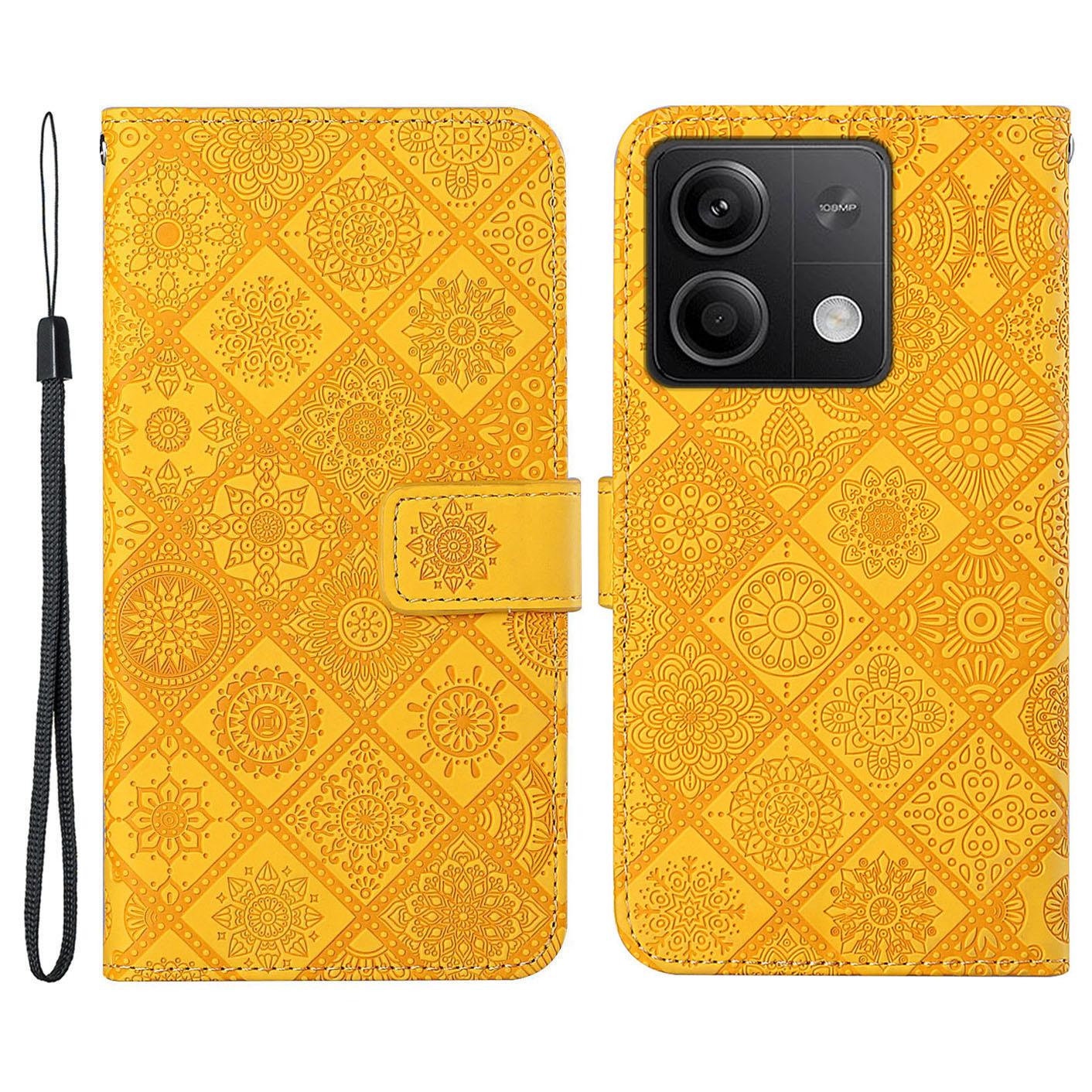 

For Xiaomi Redmi Note 13 5G Phone Case Ethnic Style Imprinted Flower Pattern Leather Cover D