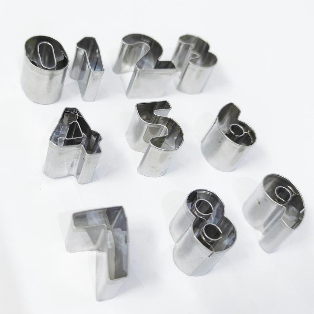 10-Piece Stainless Steel Digital Molds for Cake, Cookie, Pastry, and Fruit Cutting