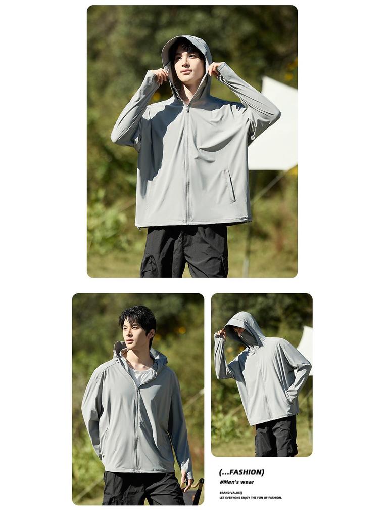 Unisex UV-Protection Hooded Ice Silk Summer Suit with Detachable Features