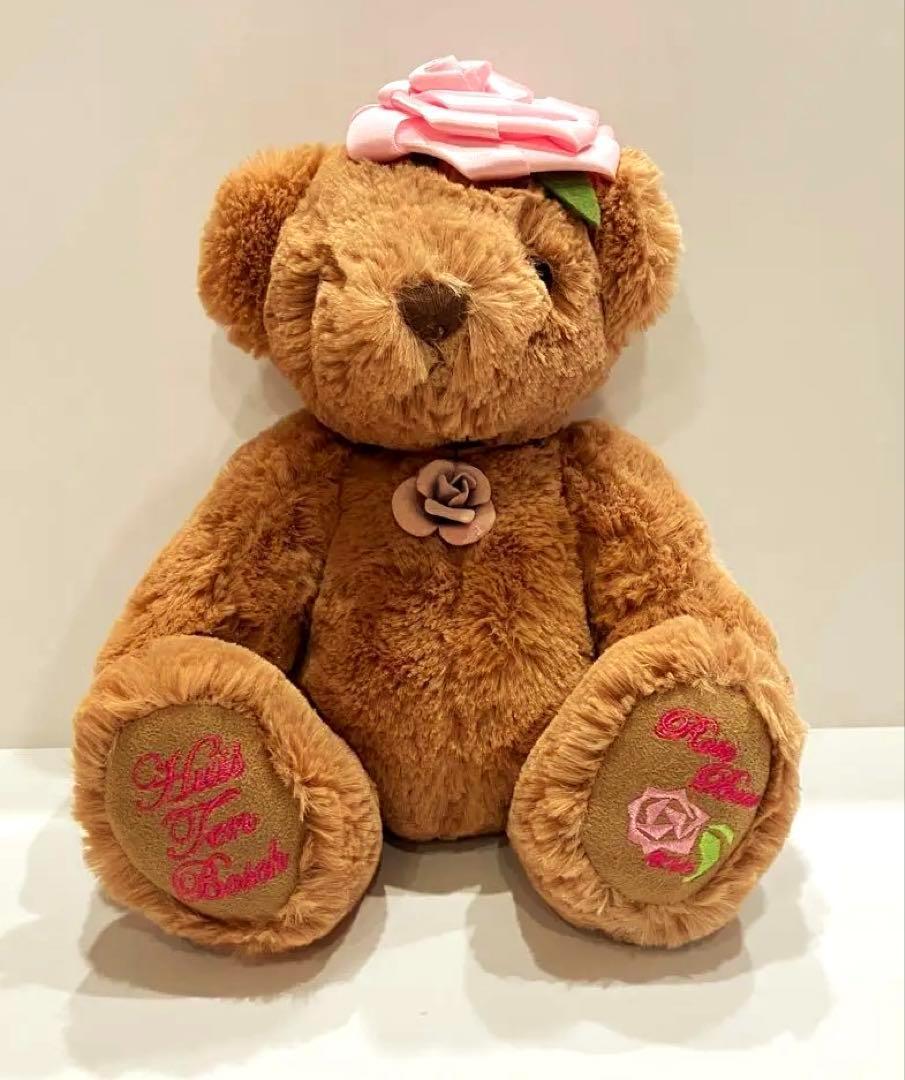 

[USED] Huis Ten Bosch Rose Teddy Bear with Rose Decoration, Brown Stuffed Animal