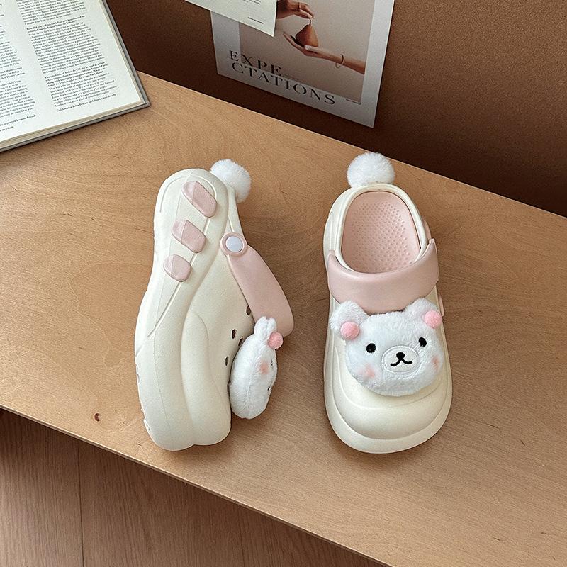 Cartoon Cute Thick-soled Girls Baotou Half Slippers New Summer Wear Beach Non-slip Heightening Casual Hole Shoes