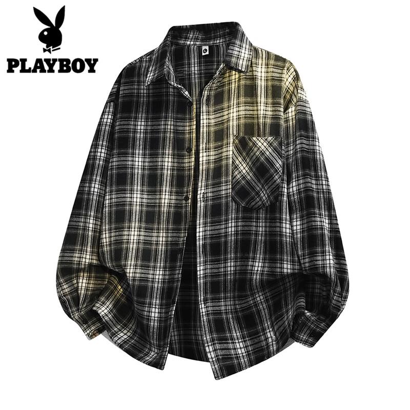 

Playboy Men s Plaid Long Sleeve Shirt 4XL