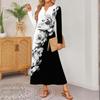 women retro printed long-sleeved comfortable loose dress, elegant dress