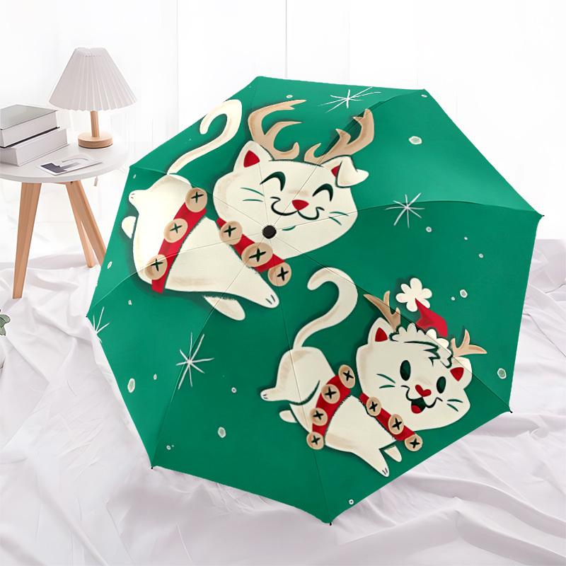 1pc Christmas Cats Automatic Open/Close Folding Umbrella - Compact 8-Rib Design, Daily Use, Perfect Gift for Friends & Family yy251124211