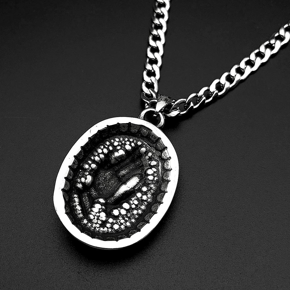 Praying Hands Rosary Cross Oval Pendant Necklaces for Women Men 316L Stainless Steel Silver Color Catholic Amulet Chain Jewelry