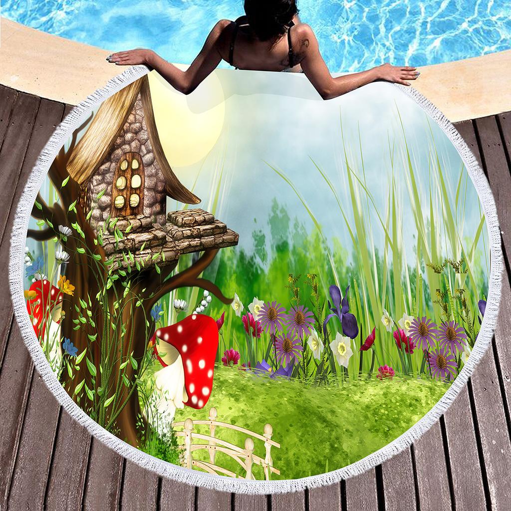 Beautiful Garden Floral Round Beach Towel, Microfiber Circle Beach Towels Quick Dry Beach Throw Blanket Sand Free Pool Towels