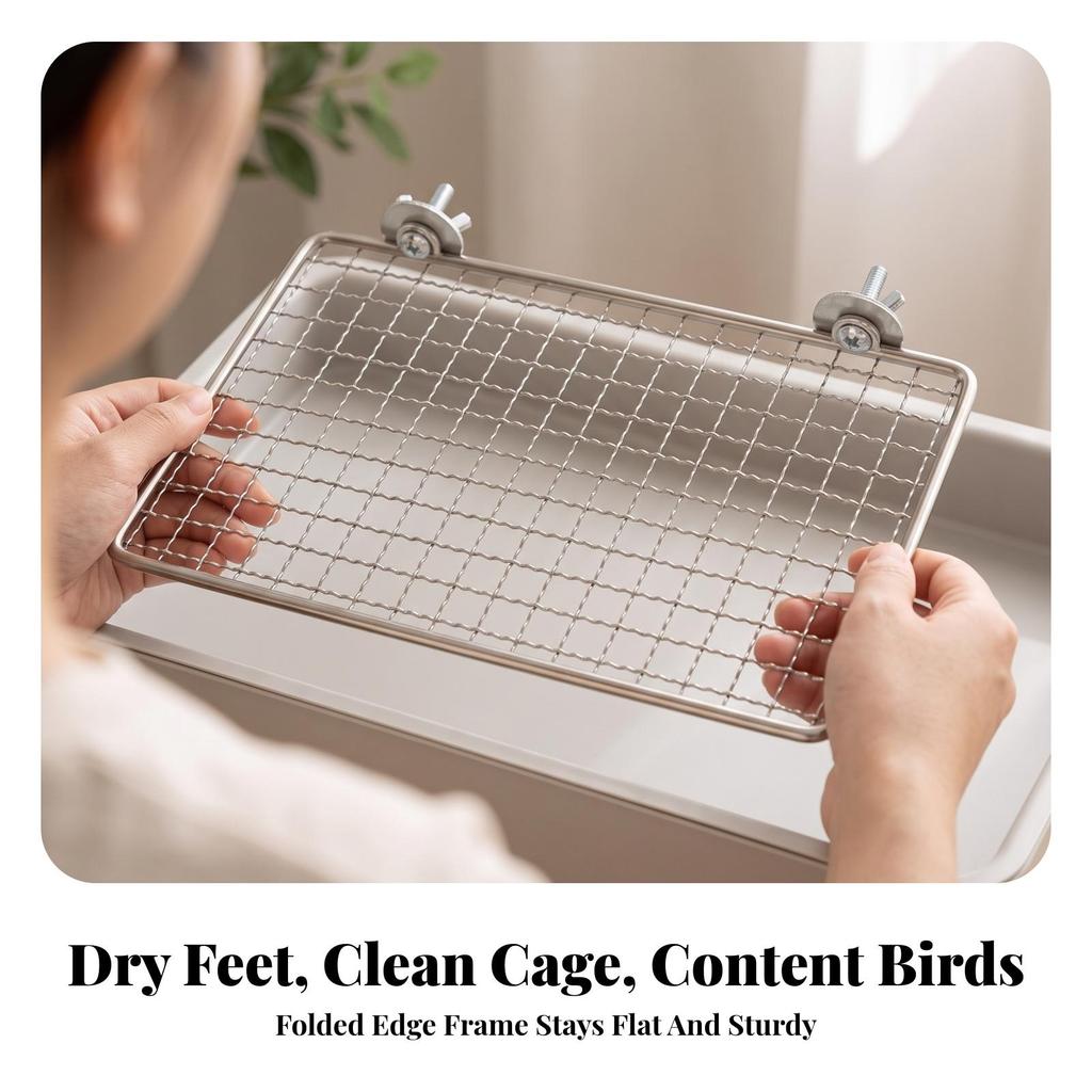 Bird Cage Mesh Platform Sturdy Perch Space-Saving