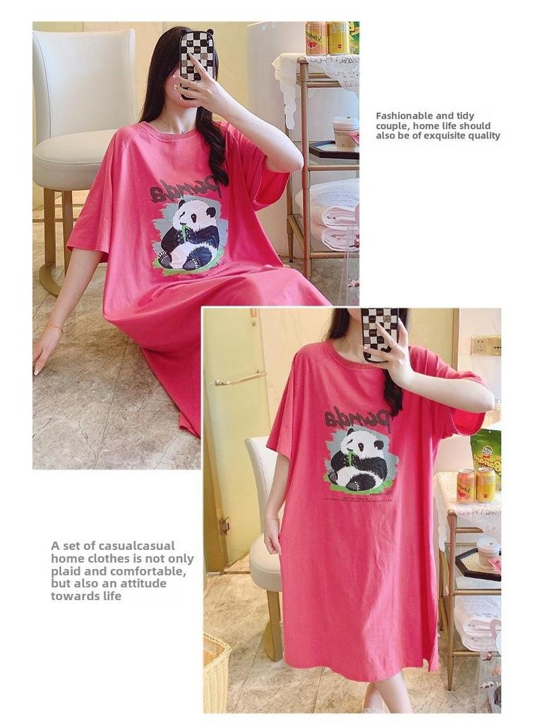 Women's Plus Size Summer Cartoon Nightdress – Lightweight, Round Neck, Short Sleeves, Mid-Length