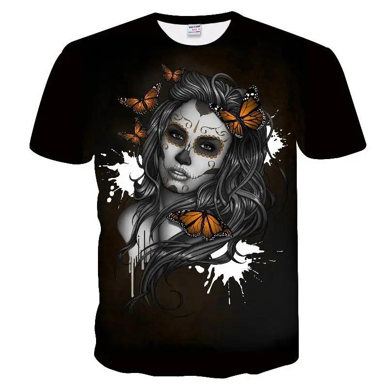 Men's skull print and beauty summer T-shirt, quick drying shirt, hip-hop, 3D print, personalized collar, short sleeved, fashiona