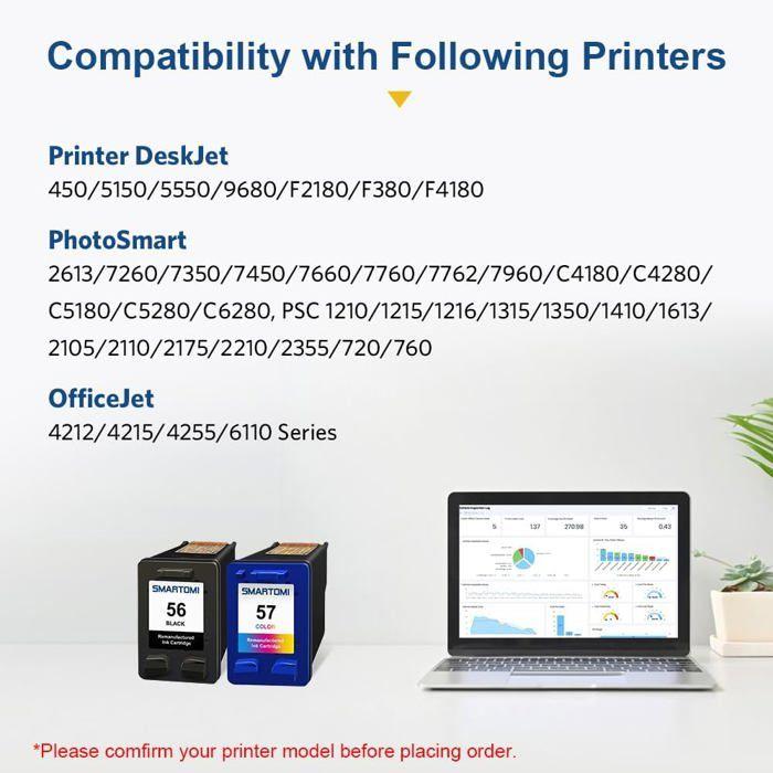 Pack 2 cartouches encre remanufacturées HP 56/57 – 1x56 Noir 19,5 ml 500 p. + 1x57 Couleur 6 ml (Compatible DeskJet/OfficeJet)