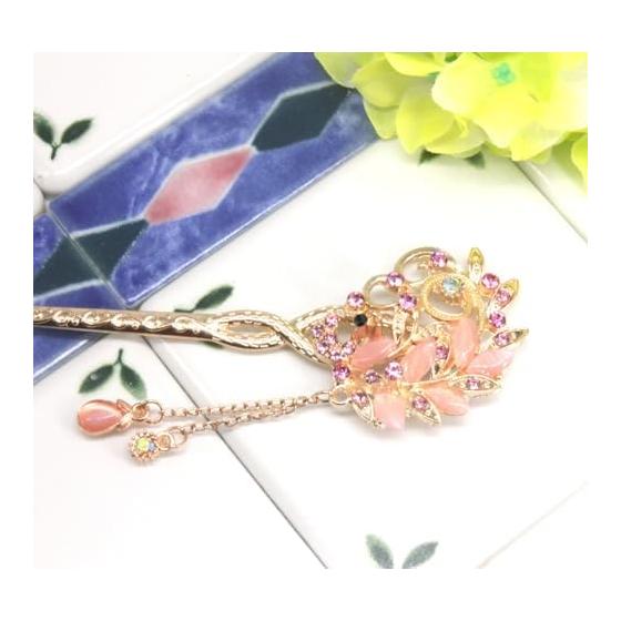 Miaomyao Hairpin, Antique Metal Peacock Hair Accessory, Pink Gold, for Kimono, Yukata, Formal Wear, and Casual Styles