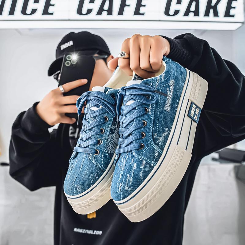 

Мужские повседневные модные парусиновые кроссовки для скейтбординга на четыре сезона, студенческие, удобные, для мальчиков, трендовые, с мягкой подошвой, дышащие 44 синий