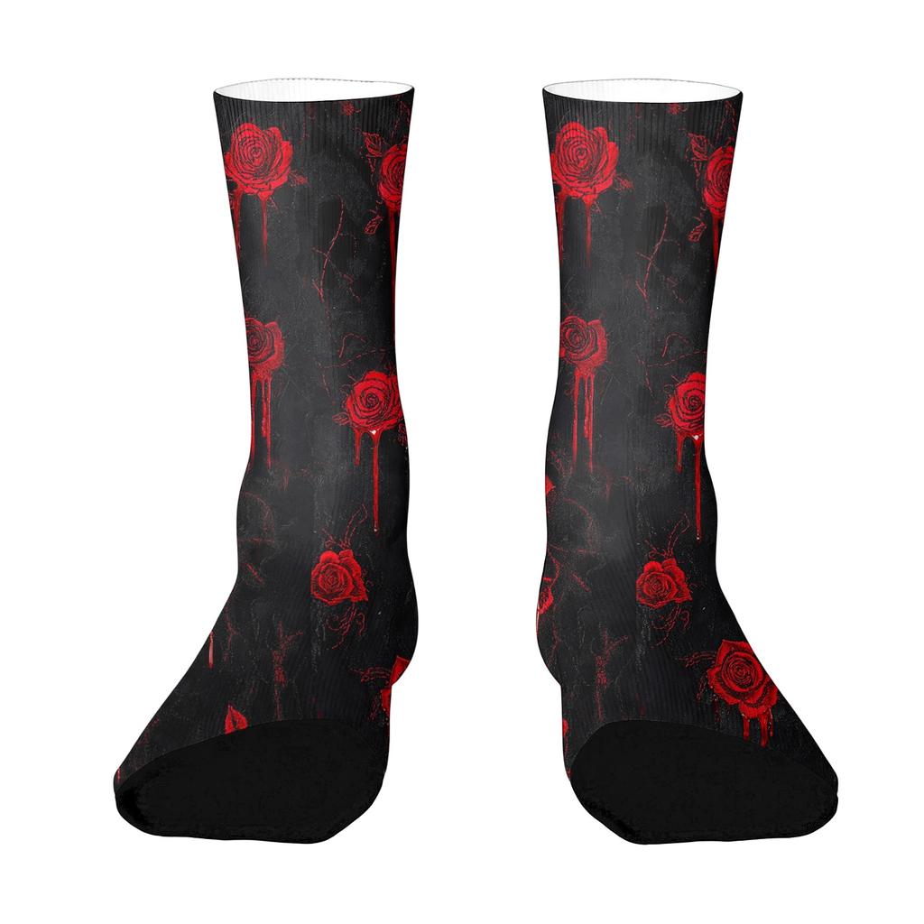Unisex Crew Socks Breathable Comfortable Fit Mid Calf Socks Halloween Themed Printed Socks with Rose Pattern for Everyday Wear