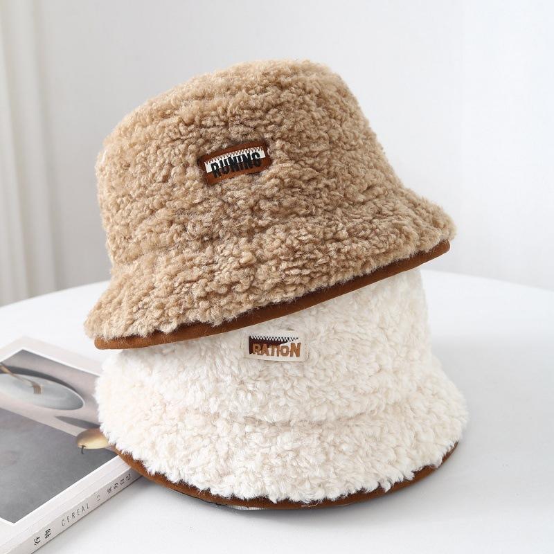 Bucket Hat Women Autumn and Winter Lamb Plush Cold Hat Thickened Warm Cold Basin Hat Fashion
