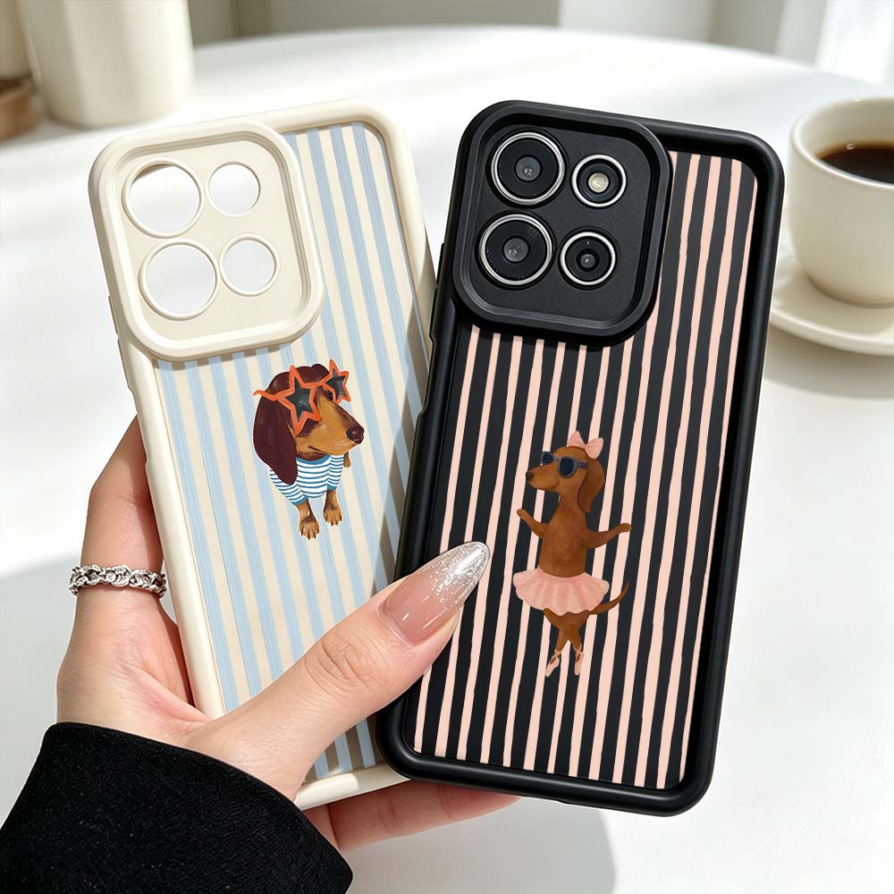 Cute Striped Dachshund Cover For Motorola Moto G86 G85 G75 G56 G35 G24 G06 Edge 70 60 50 Fusion Eye Ladder Phone Case