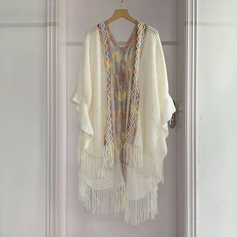 

Шаль Ажурна Мереживна Шаль з Бісером Верхній Одяг М яка та Зручна Універсальна Шаль 150CM білий