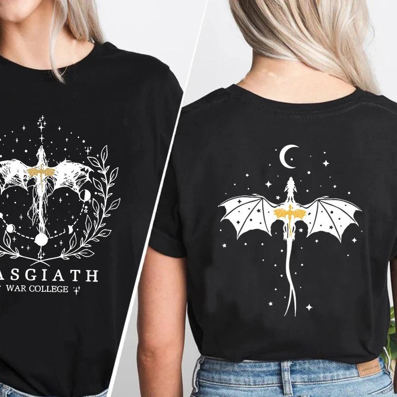 2026 Basgiath War College T-shirt Double-side Print Fourth Wing Tshirt Dragon Rider Dark Academia T Shirt Crew Neck Short Sleeve Tops
