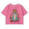 Goddess Of The Sun Printing Female Washed Short T Shirt Summer Casual Tshirt Street Clothes Fashion Loose Distress Tee