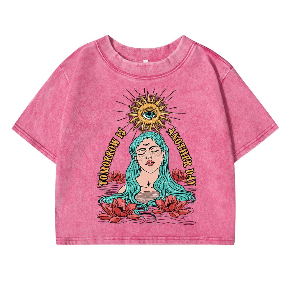 Goddess Of The Sun Printing Female Washed Short T Shirt Summer Casual Tshirt Street Clothes Fashion Loose Distress Tee