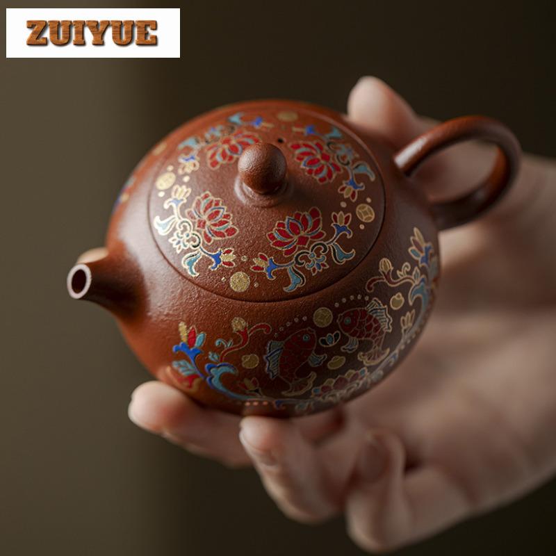 120ml Purple Clay Xishi Olour Enamels Teapot Vintage Tea Infuser Pot Tea Brewing Kettle With Ball Hole Chinese Teaset Collection