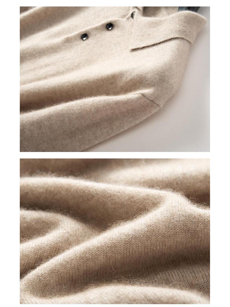 Men's Cashmere Polo Collar Sweater - Loose Fit, Long Sleeve Knitwear for Autumn & Winter