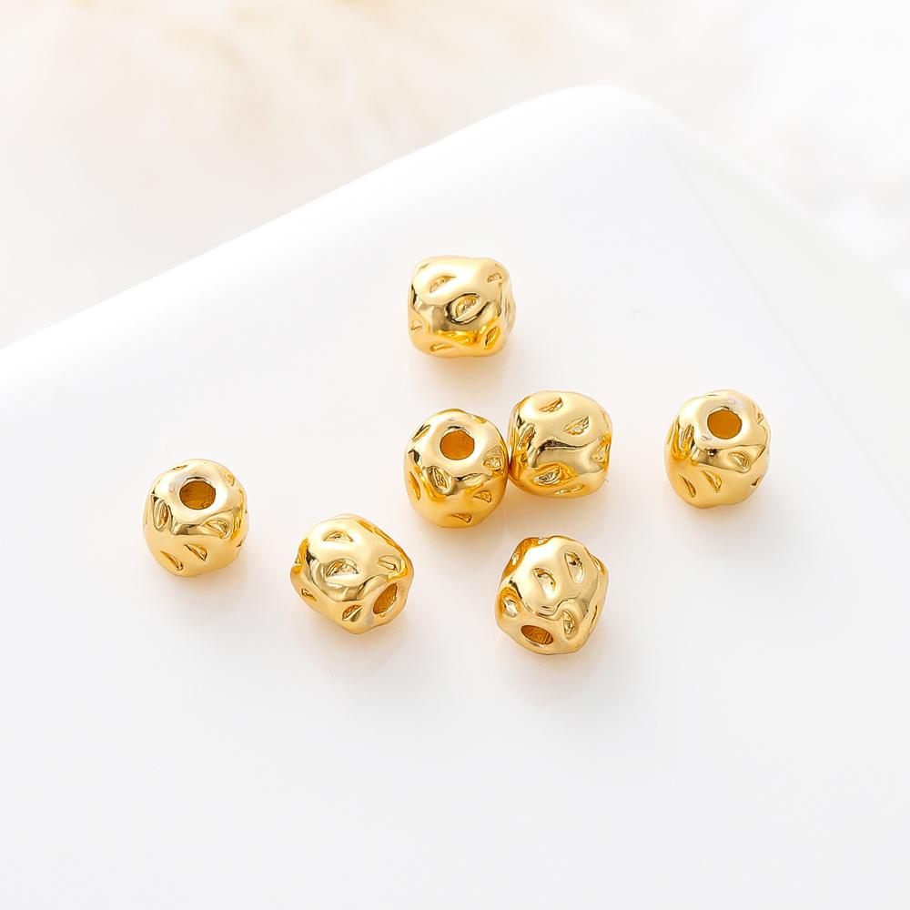 10pcs/lot 14K 18K Gold Plated Spacer Bead Beading Striped Cut Irregular Round Beads Necklace For DIY Jewelry Making Accessories