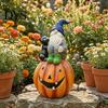 Autumn Home Accents Halloween Gnome Outdoor Garden Statue, Resin On Pumpkin Figurine with Hand Painted Yard Decor Black Cat, Fall Dwarf Sculpture for