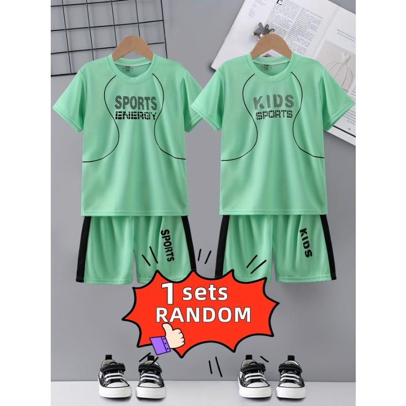 Two-piece Children's Quick-drying Sports Suit Short-sleeved Shorts KIDS SPORTS Letter Printed T-shirt Lightweight
