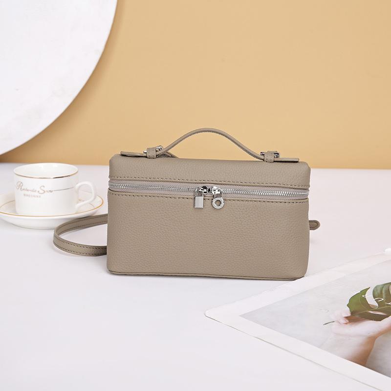 LP19 Leather Women's Bag Niche Temperament Portable Lunch Box Bag Summer Simple First Layer Cowhide Single Shoulder Crossbody Small Bag