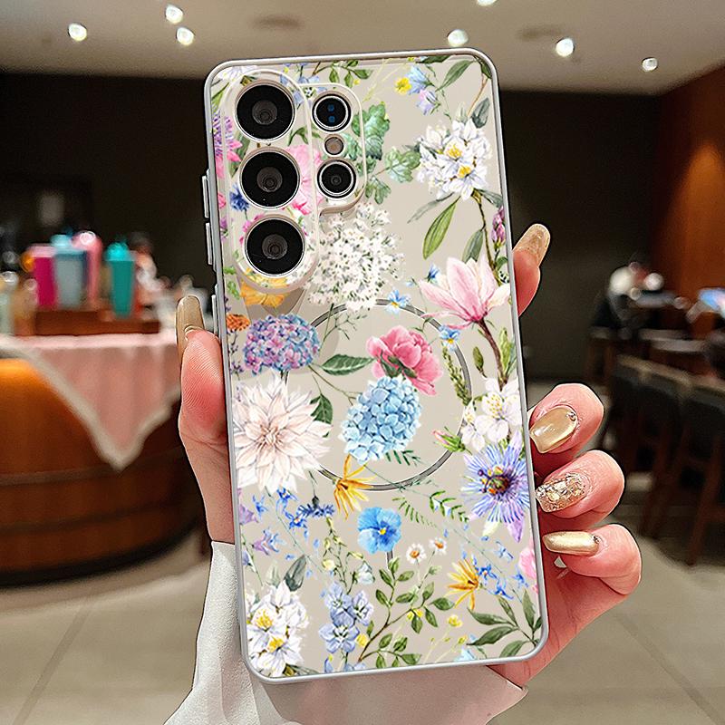 Girl Flowers Pattern Case For Samsung Galaxy S26 Ultra S25 Edge S24 Plus S23 FE S22 A17 A54 A55 A56 A57 5G Magnetic For Magsafe Matte Cover