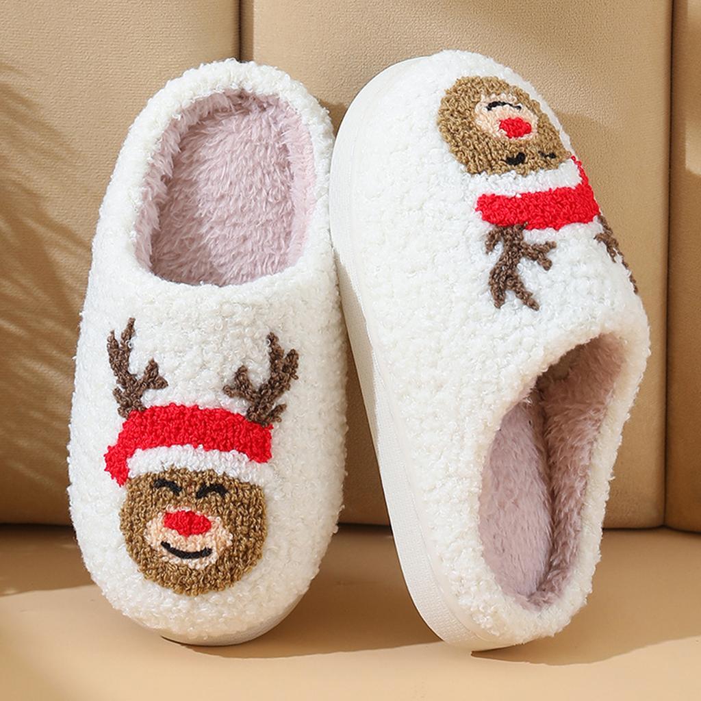 Children Christmas Cotton Slippers Breathable Thick Sole House Shoes Thicken Fluffy Flat Home Shoes for Winter Autumn