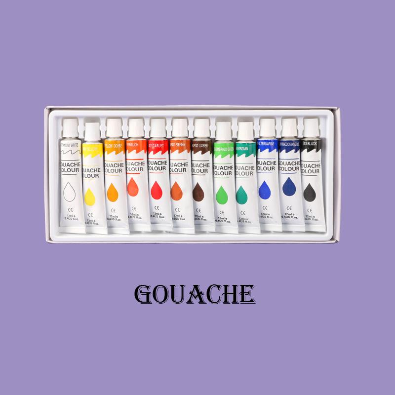 Acrylic Oil Watercolor Gouache Paint Pigment Set 12ML Drawing Supplies for Students and Beginners