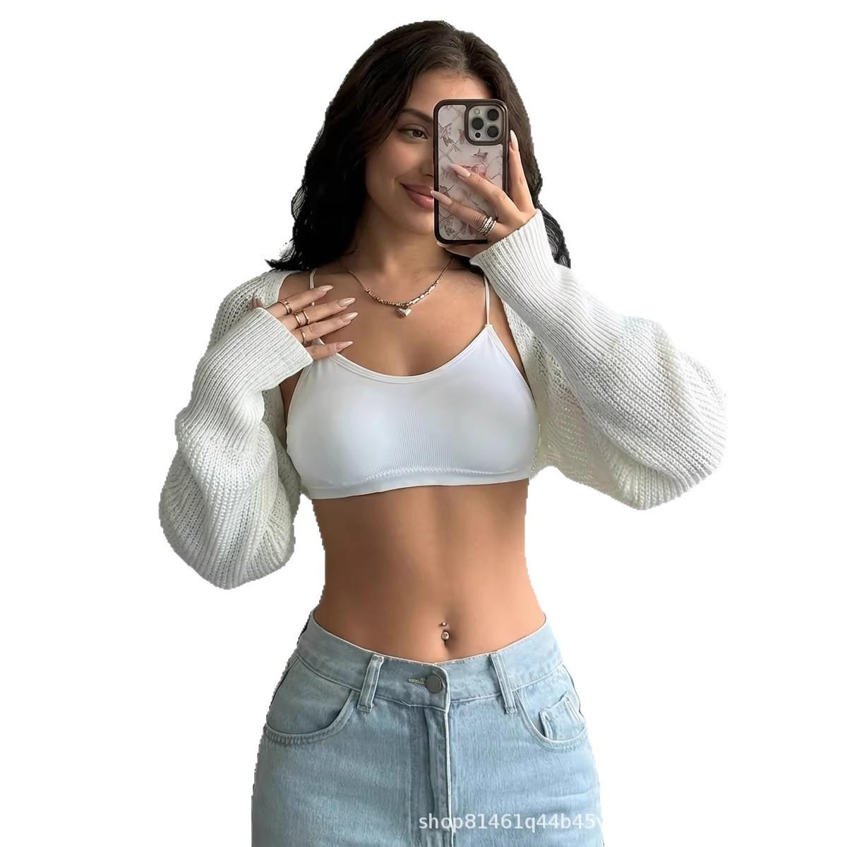 

Spring 2026 Versatile Knit Short Cardigan Shawl for Plus Size Women 4XL белый