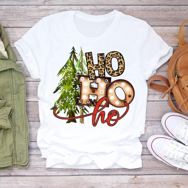 Casual Leopard Merry Christmas Tree Graphics Women T-Shirt 90S Kids Summer Shirts Loose White Female Tops Cute Children Clothes
