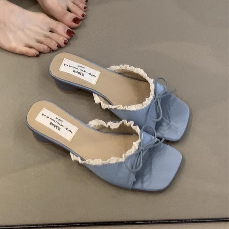 Fashion Bow Women Slippers Fashion Dress Shoes Elegant Designer Heeled Sandals Woman Summer 2025 New Slides Luxury Zapatillas De Mujer